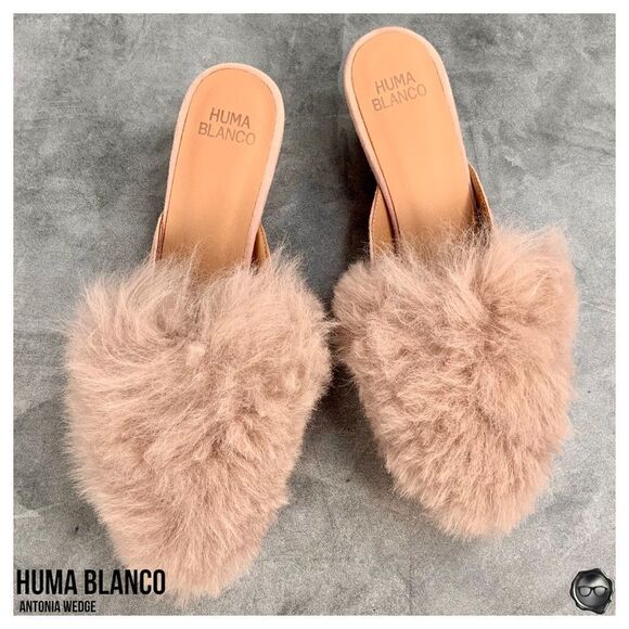 ANTHROPOLOGIE HUMA BLANCO ANTONIA WEDGE MULE SANDAL IN ROSE PINK ALPACA FUR TRIM - Picture 10 of 16